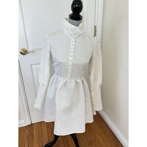 VTG 1960's 60s White Floral Mini Dress High Neckline Flared Skirt Puff Bridal